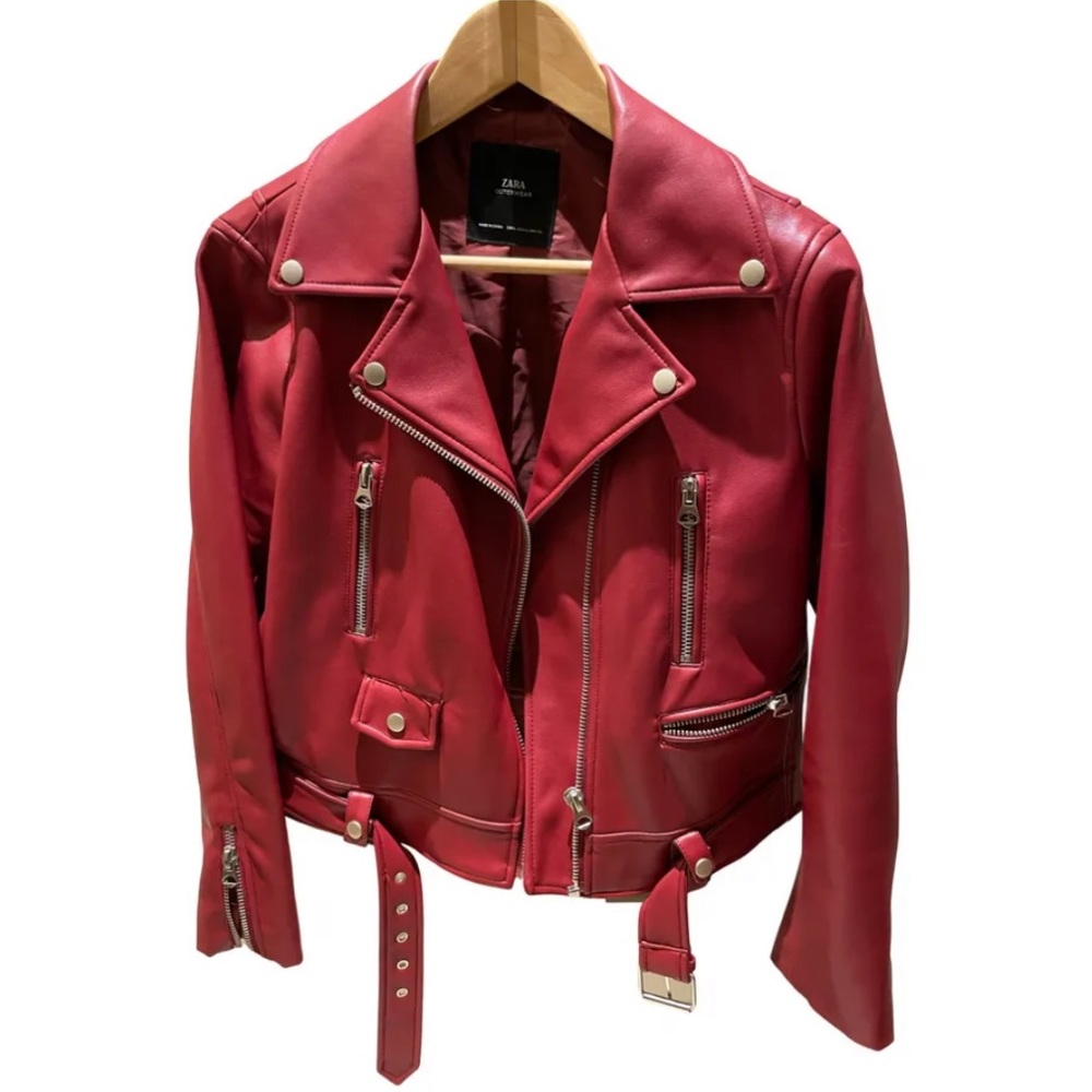 Zara Red Leather Biker Jacket - image 1